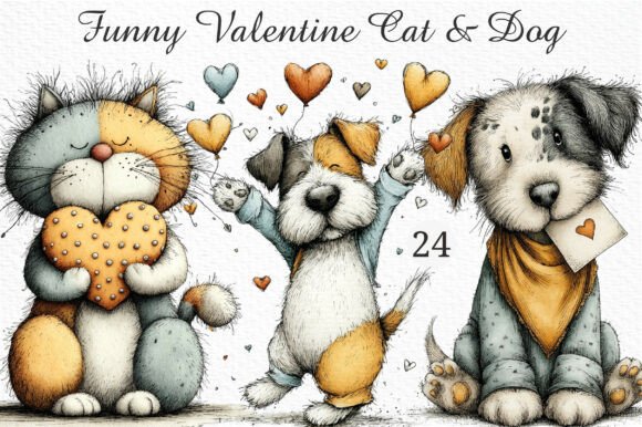 Download Funny Valentine Cat &amp; Dog Clipart Png - Valentine Collection