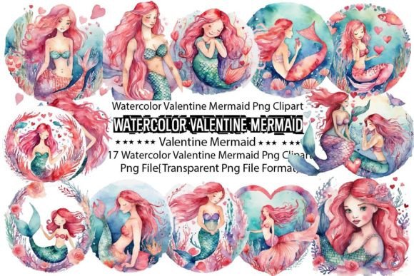 Download Watercolor Valentine Mermaid Sublimation - Valentine Collection
