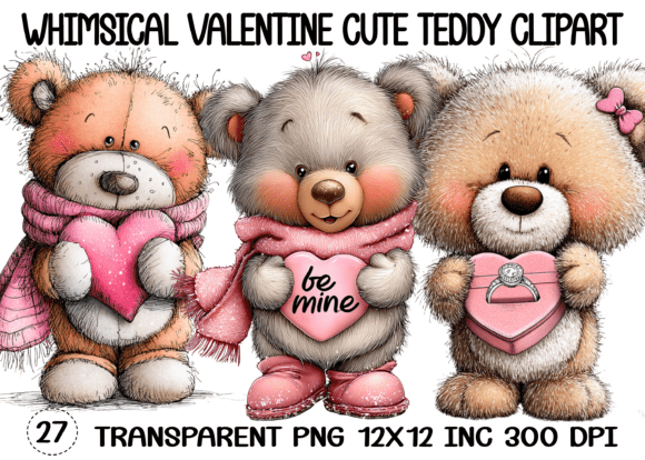 Download Whimsical Valentine Cute Teddy Clipart - Valentine Collection