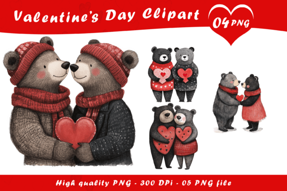 Download Valentine Cute Bear Couple Clipart PNG - Valentine Collection