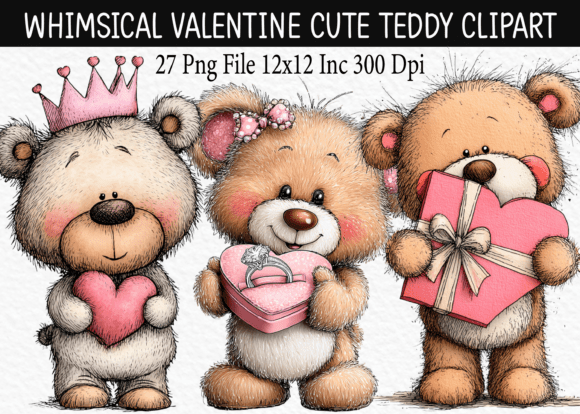Download Whimsical Valentine Cute Teddy Clipart - Valentine Collection