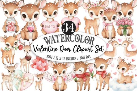 Download Valentine Deer Clipart Set - Valentine Collection